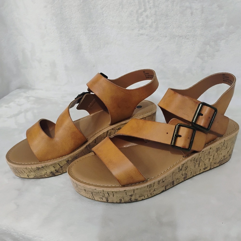 Makalu California Leanne Tan Brown Cork Platform Wedge Sandals Womens 9 M